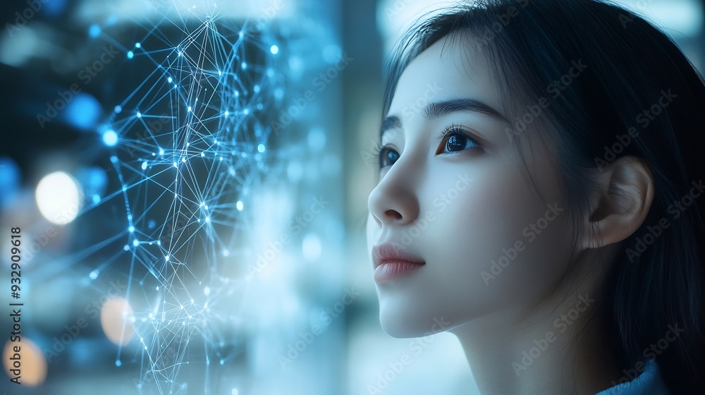 Aufkleber AI Artificial Intelligence Education technology concept Women use Laplets Learn online webinars successfully Use AI to Generate Business Development New ideas for success technology of : Generative AI