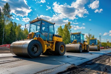 Road rollers in action compacting asphalt