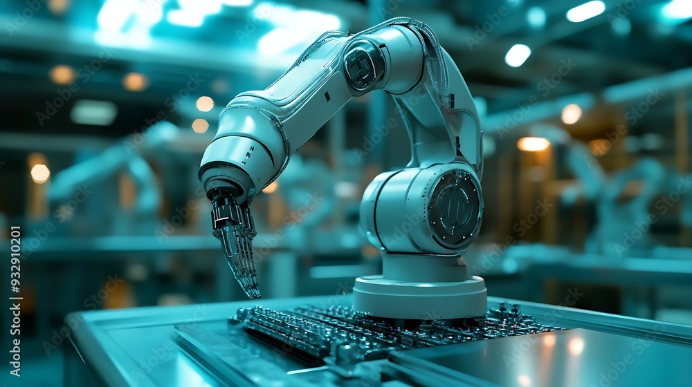 Poster MLP Robot arm AI analyzing mathematics for mechanized industry problem solving Concept of robotics technology and machine learning for automated manufacturing process : Generative AI