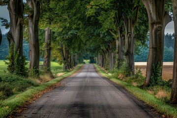 Fototapeta premium Road through countryside with trees and fields