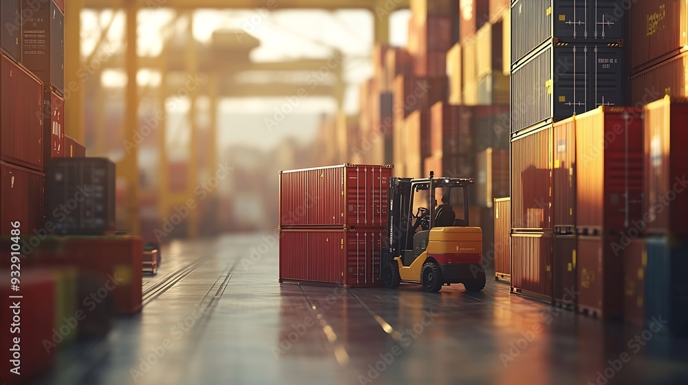 Poster Industrial Container Cargo freight ship forklift handling container box loading for logistic import export and transport industry concept : Generative AI