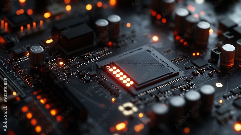Poster concept  The motherboard in the picture is Brain Technology RAM Gaming This motherboard has chipset and supports 12th Core processors Generate AI : Generative AI