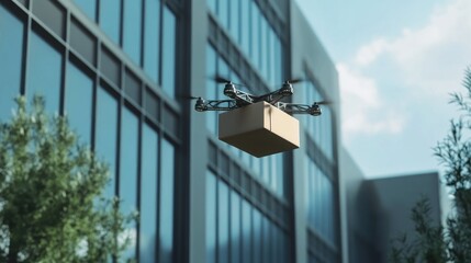 Obraz premium Drone Delivery in Urban Environment