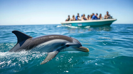 Obraz premium dolphin swimming alongside a boat,