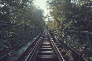 Fototapeta premium Roller coaster on a sunny day amid trees