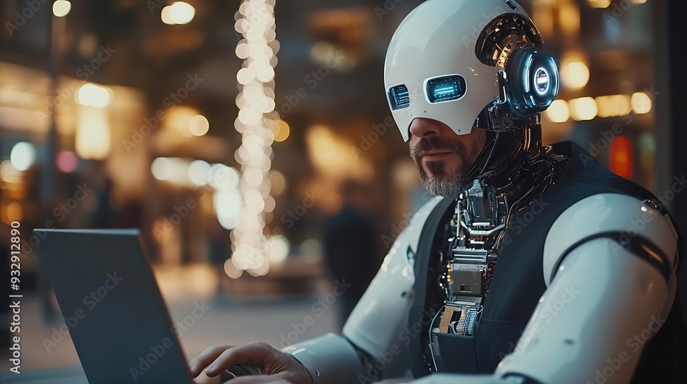 Poster AI technology Artificial Intelligence concept Businessman using the laptop AI Application technology management personal Business data education Banking Futuristic technology transform : Generative AI