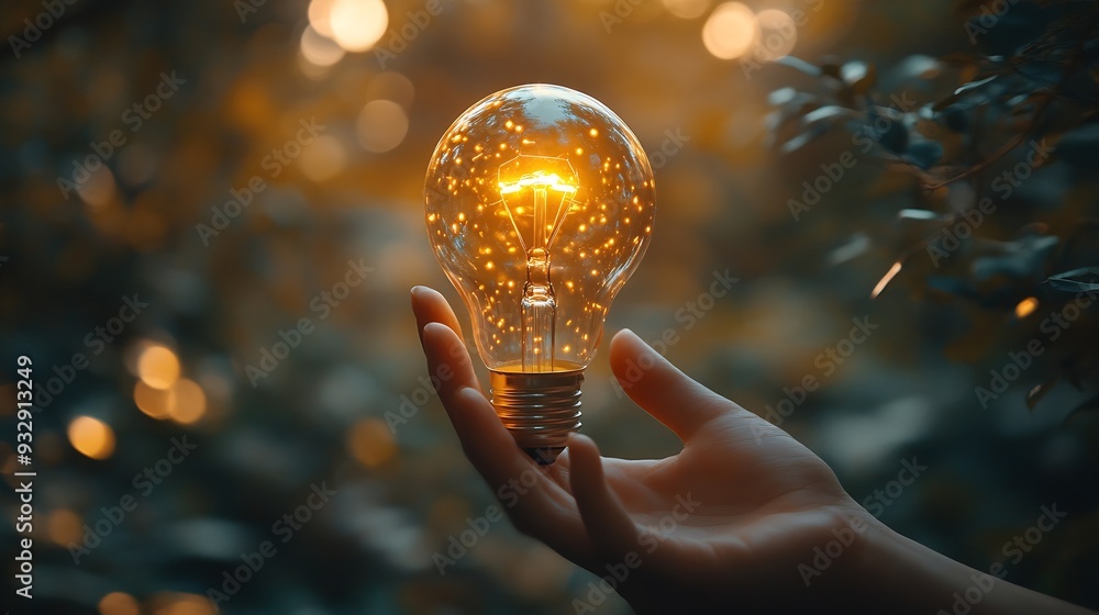 Poster Man hand holding lightbulb with learning educate and graduation concept study knowledge to creative thinking idea and problem solving solution Elearning online education course degree  : Generative AI