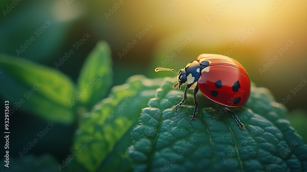 Poster Red ladybug macro shot maximum depth of field : Generative AI