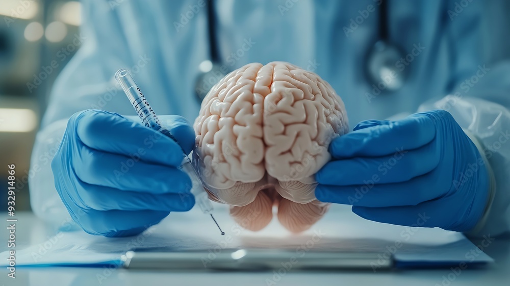 Aufkleber doctor surgeon and neurologist checking brain testing result and medical diagnosis and examine patie
