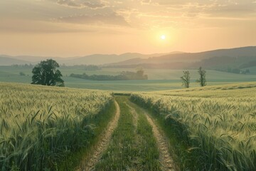 Fototapeta premium Running in Bavaria at sunset with spring scents of wheat fields and grass