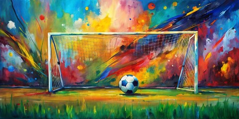Soccer emotion bursts forth in swirling paint strokes, radiating vibrant colors and dynamic goalposts that reverberate with the pulse of the game.