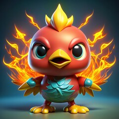 Fototapeta premium Fiery Cartoon Bird with Wings of Flames