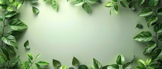 Green leaves and rectangle frame of spring backdrop background