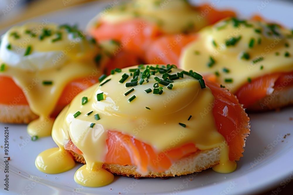 Sticker salmon eggs benedict