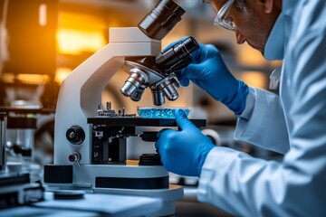 Scientist using a microscope to examine a biological sample symbolizing advancements in microscopy cellular biology and the exploration of microscopic life in scientific research