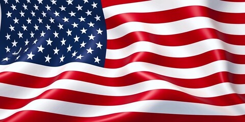 Naklejka premium An American flag waving gracefully, symbolizing patriotism and national pride, suitable for Memorial Day, Independence Day, and various patriotic events with copy space.