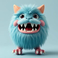 Obraz premium Cute Blue Furry Monster with Big Grin