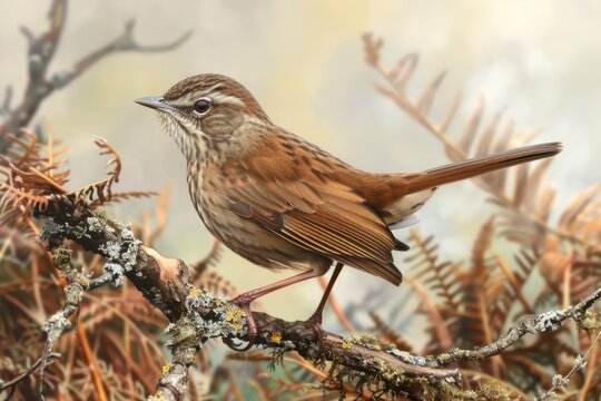 Tiny brown bird with streaked feathers seen by rocky coasts habitats Recognized for its tail movements and high pitched singing