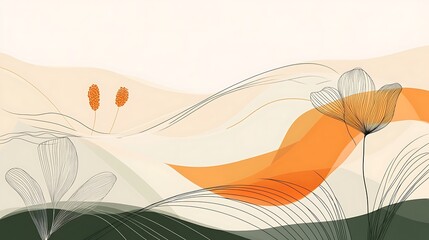 Abstract Floral Artwork with Orange, Green, and White Hues