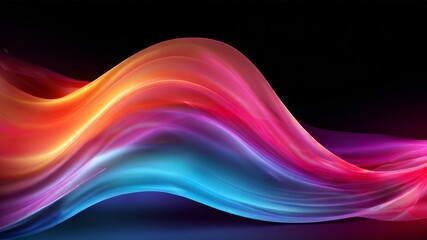 bright, flowing ribbon with gradient colors going from orange to purple on black background, creating an artistic and dynamic look. AI generated.