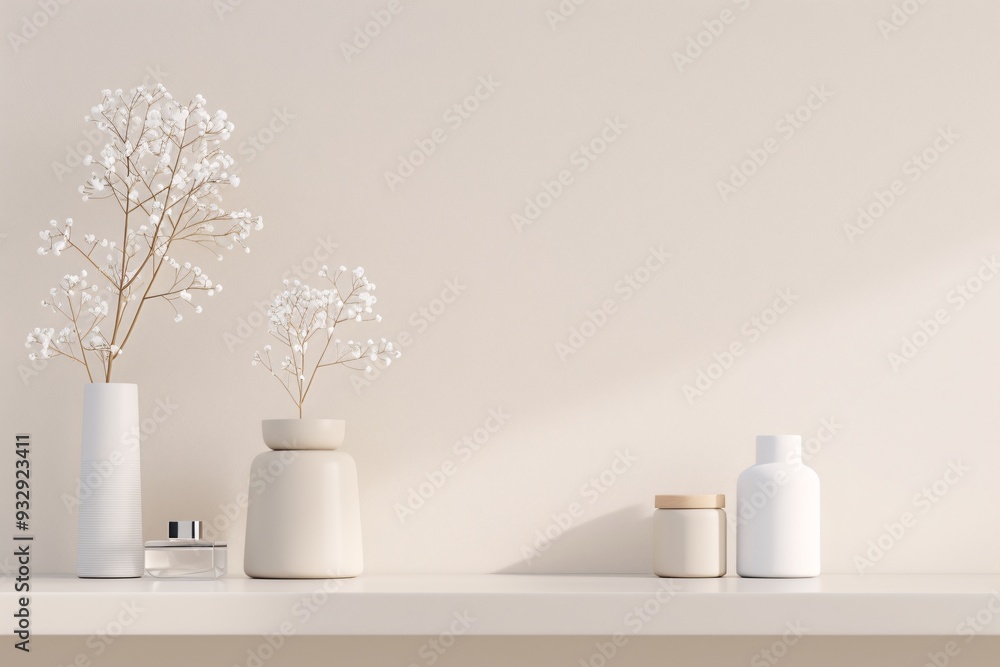 Poster a clean 3d product background with a neutral color palette and smooth textures provides a simple yet