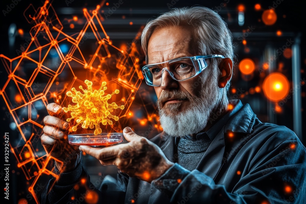 Aufkleber a scientist holds a glowing molecular structure representing the groundbreaking work in molecular bi