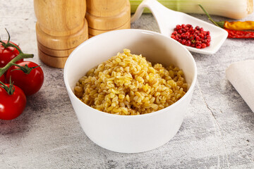 Boiled bulgur wheat in the bowl