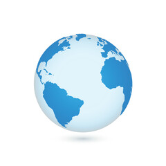 Transparent earth globe displaying oceans and landmasses isolated on a white background