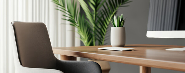 Fototapeta premium Elegant modern workspace with sleek desk, minimal decor, and soft natural lighting