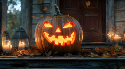Obraz premium A realistic image of Halloween night with a pumpkin as the focal point of the eerie atmosphere.