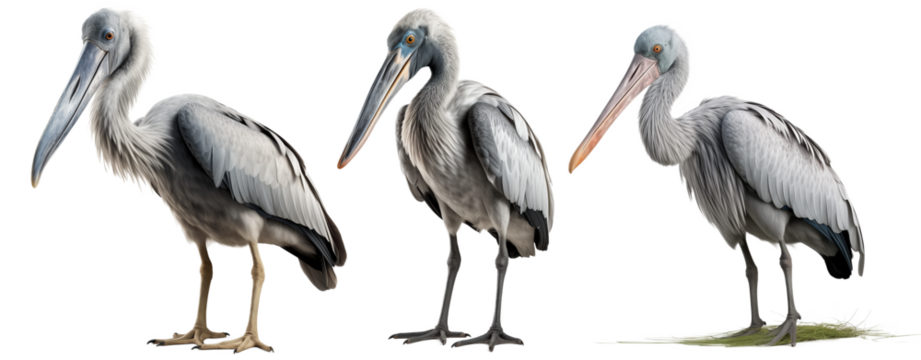 Shoebill Stork in a calm standing pose isolated on transparent background