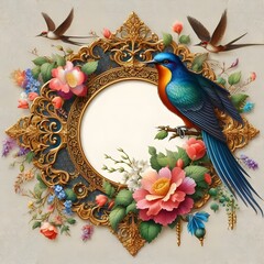 Frame without text of appreciation letter with Iranian flower and nightingale decorations