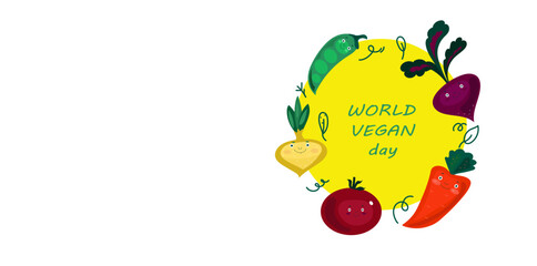 World vegan day vector iflat doodle hand drawn llustration