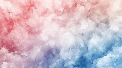 Fototapeta premium A soft abstract background featuring a blend of red, white, and blue hues, resembling watercolor clouds, creating a serene and artistic atmosphere