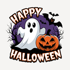 Fototapeta premium Happy Halloween t shirt design typography on an isolated white background 