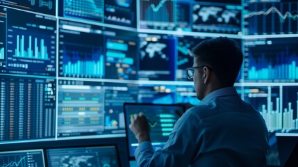 business people using website or AI software technology analyze data and big data technology. business analysis and display images of complex data sets on a computer on the screen