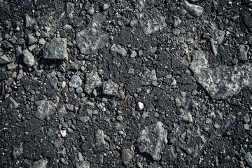 Fototapeta premium Top view of rough asphalt surface grainy grey tarmac background
