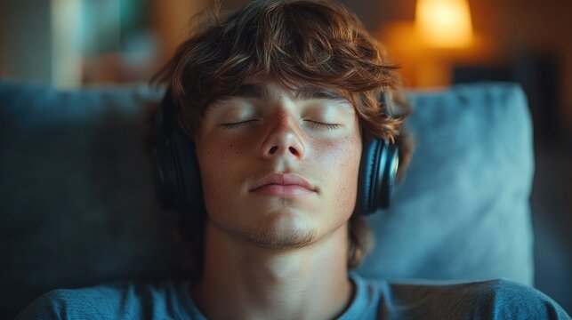 young man,closed eyes listening meditating music at home morning or evening workout routine listening to music through wireless headphones-standard-scale-_x.jpeg