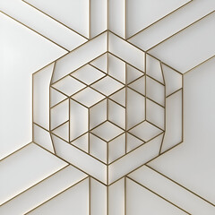Elegant Geometric Pattern Gold Cube Design on White Background.
