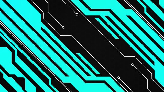 Abstract geometrical cyber tech metaverse animation render digital web 3 horizontal dark design template blank with place for text. Geometrical cyan blue neon sci fi cyberpunk shapes interface hud hui