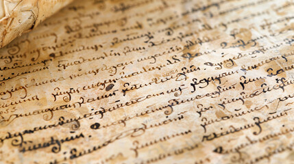 Detailed view of a handwritten script on a parchment, with the ink still fresh