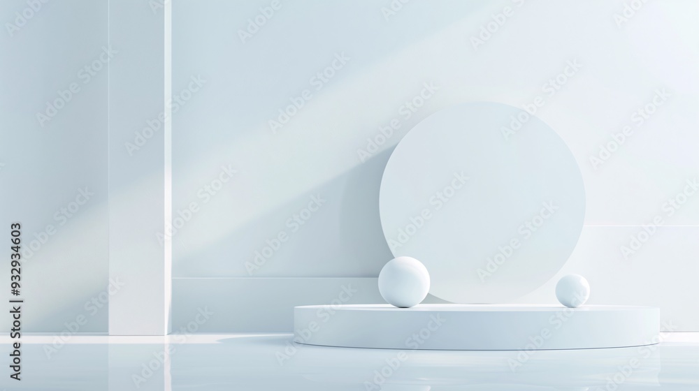 Poster a high-tech 3d environment with geometric shapes and soft shadows creates a modern backdrop for prod
