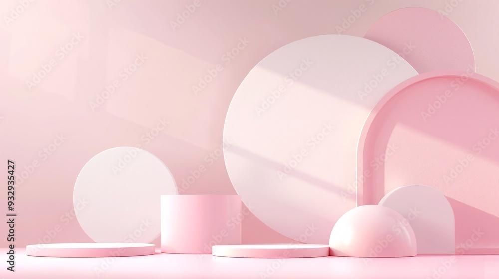 Poster a high-tech 3d environment with geometric shapes and soft shadows creates a modern backdrop for prod