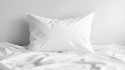 White Pillow on White Bedding with Copy Space