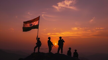 Kargil Vijay Diwas, Kargil victory day, indian army silhouette, holding flag