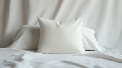 White Pillow on White Bedding - Minimalist Bedroom Mockup.