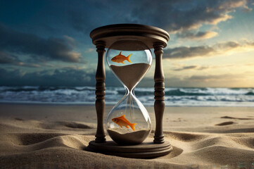 Fish Swimming Inside Hourglass