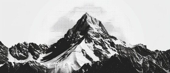 Mountain with halftone stipple effect, for grunge punk y2k collage design. Brutalist noisy retro photocopy background with mound