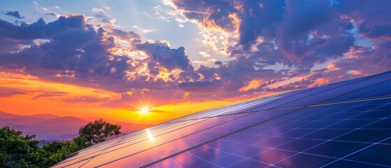 Panel solar energy photovoltaic power roof sun home cell system green house eco industry. Solar energy building panel future electric engineer technology ecology sunset nature station sky light work