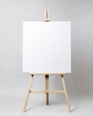 Blank Canvas on Wooden Easel, Isolated on White Background, Mockup for Artwork or Design Presentation